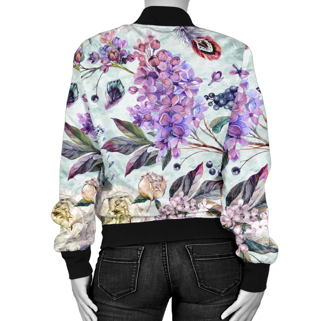 Lilac Pattern Print Design LI06 Women Bomber Jacket