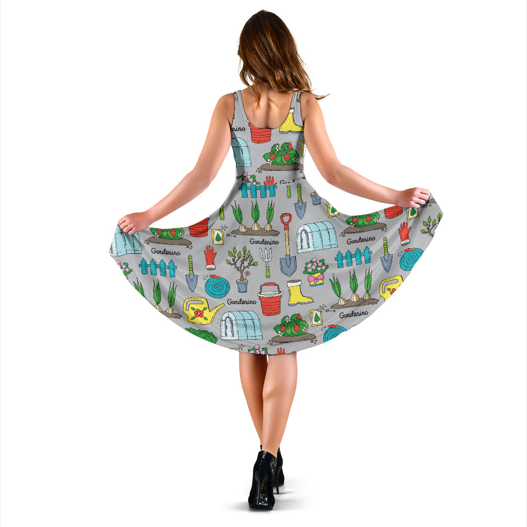 Gardening Pattern Print Design G07 Midi Dress
