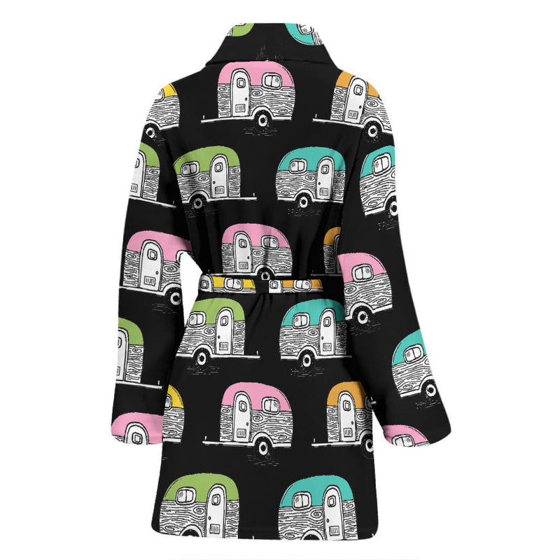 Camper Pattern Camping Themed No 2 Print Women Bathrobe