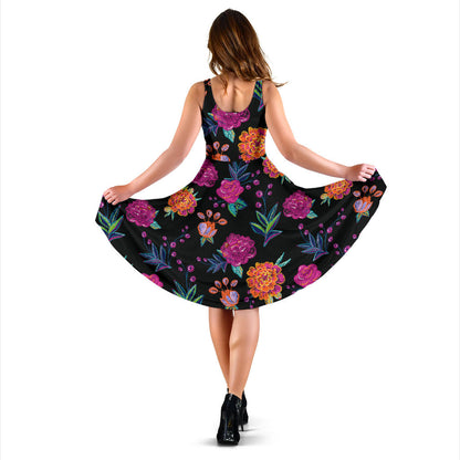 Marigold Pattern Print Design MR02 Midi Dress