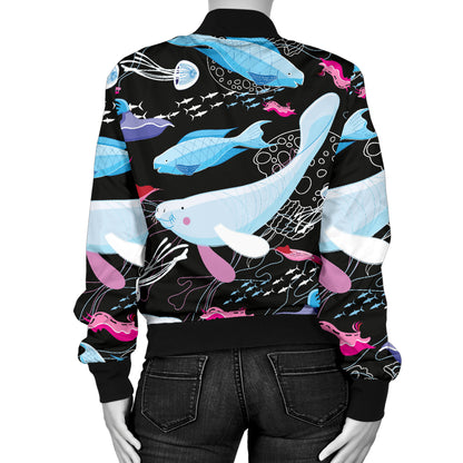 Manatee Pattern Print Design 02 Women's Bomber Jacket