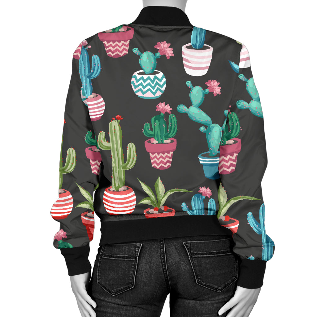 Cactus Pattern Print Design 02 Women's Bomber Jacket