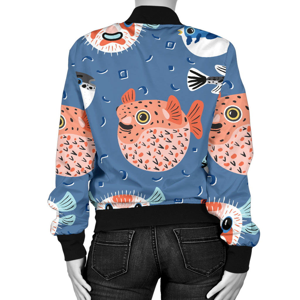 Fugu Pattern Print Design 02 Women's Bomber Jacket