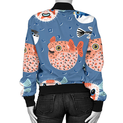Fugu Pattern Print Design 02 Women's Bomber Jacket