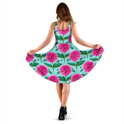 Dahlia Pattern Print Design DH08 Midi Dress
