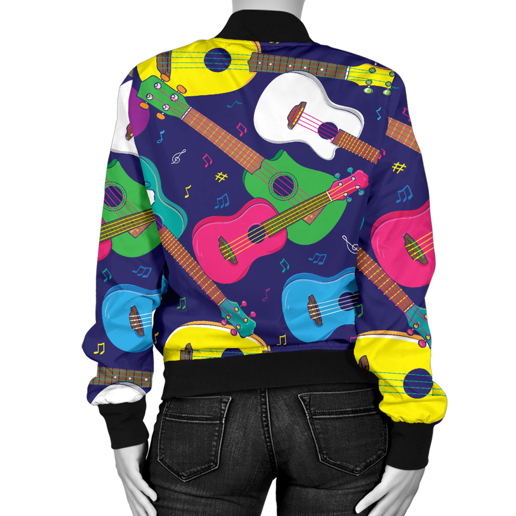 Ukulele Pattern Print Design 02 Women's Bomber Jacket
