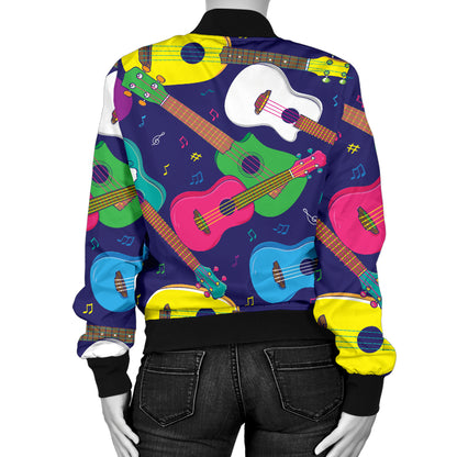 Ukulele Pattern Print Design 02 Women's Bomber Jacket