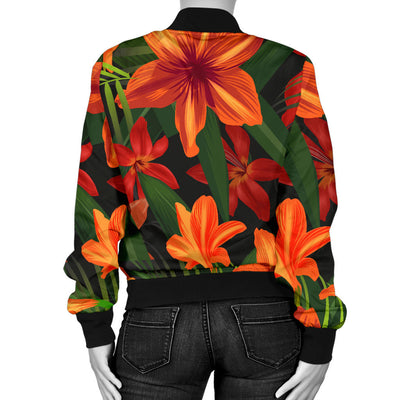 Amaryllis Pattern Print Design AL05 Women Bomber Jacket