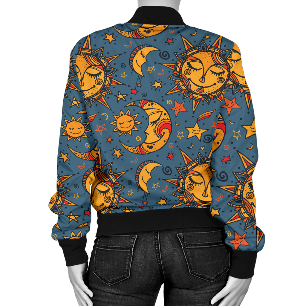 Celestial Moon Sun Pattern Print Design 02 Women's Bomber Jacket