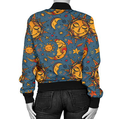 Celestial Moon Sun Pattern Print Design 02 Women's Bomber Jacket