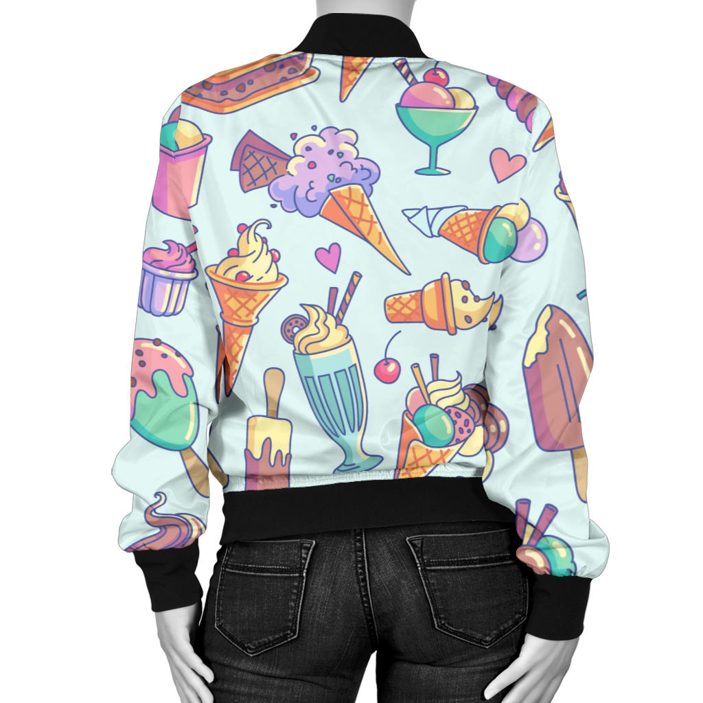 Ice Cream Pattern Print Design IC02 Women Bomber Jacket