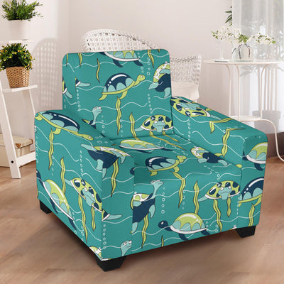 Sea Turtle Pattern Print Design T08 Armchair Slipcover