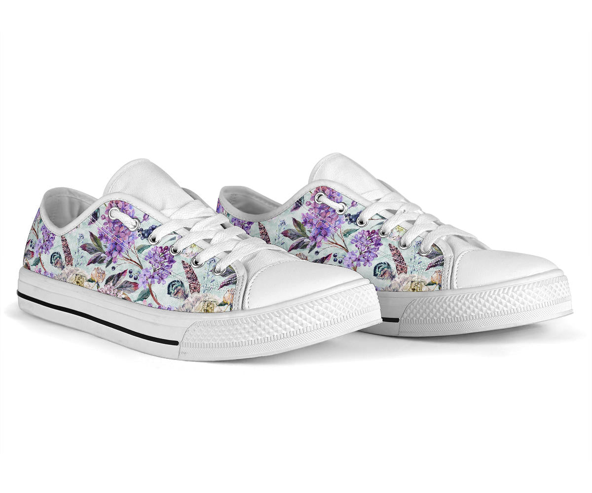 Lilac Pattern Print Design LI06 White Bottom Low Top Shoes