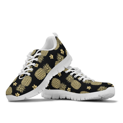 Gold Pineapple Hibiscus Sneakers White Bottom Shoes