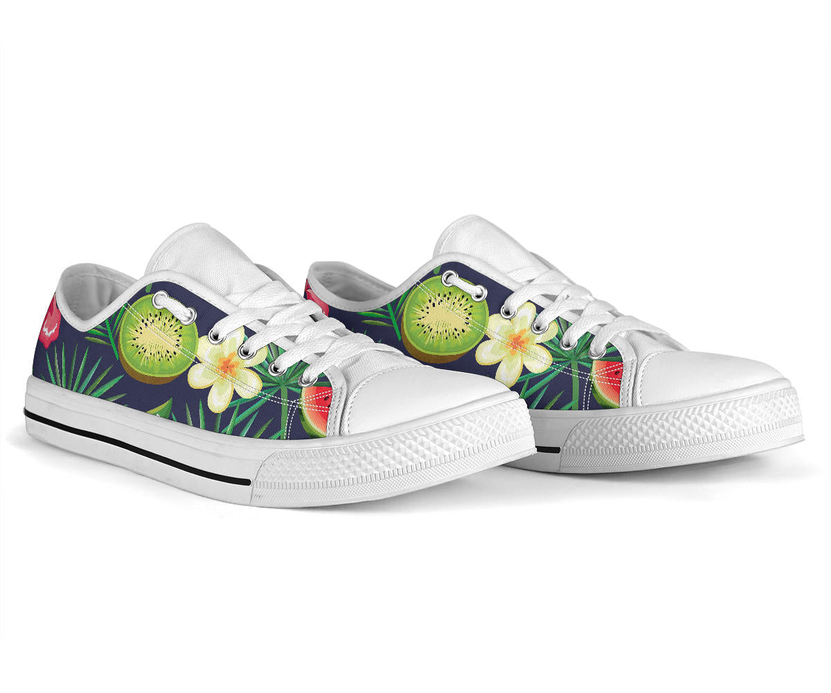 Tropical Fruits Pattern Print Design TF05 White Bottom Low Top Shoes