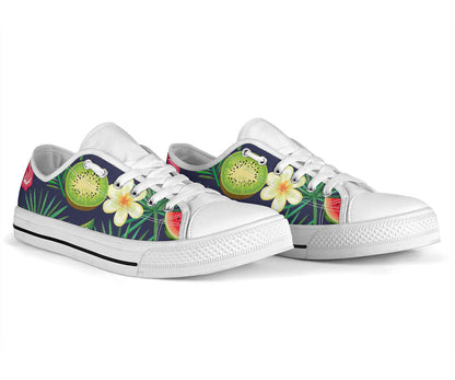 Tropical Fruits Pattern Print Design TF05 White Bottom Low Top Shoes