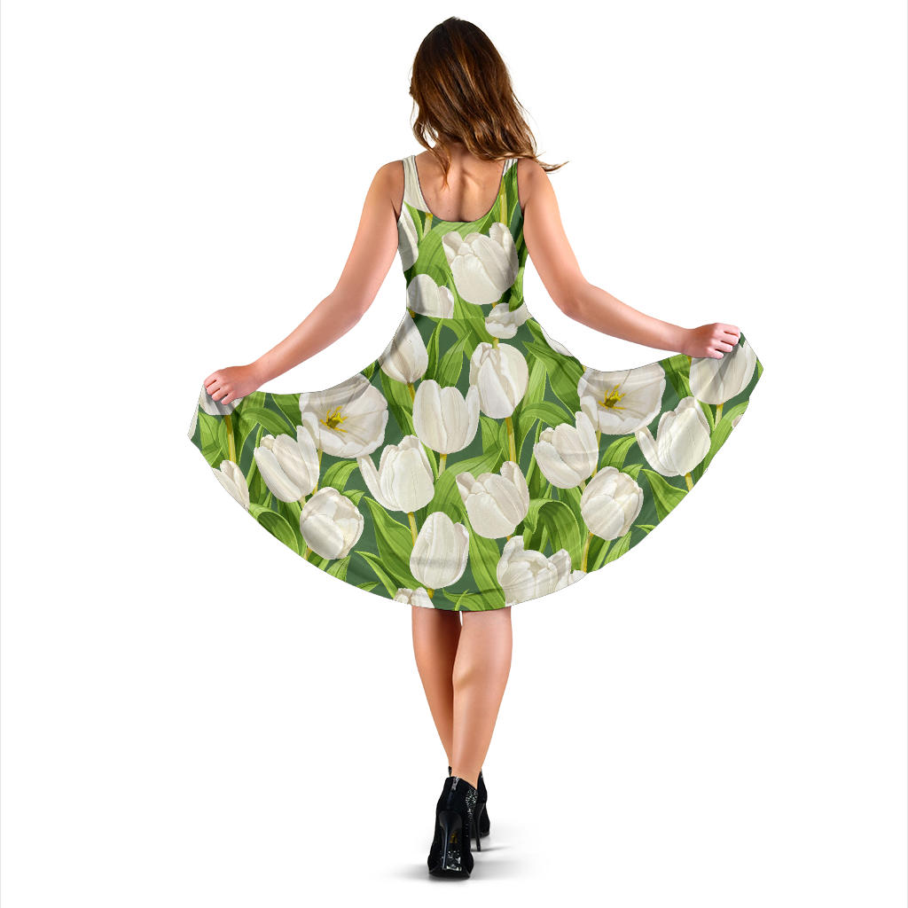 Tulip White Pattern Print Design TP05 Midi Dress