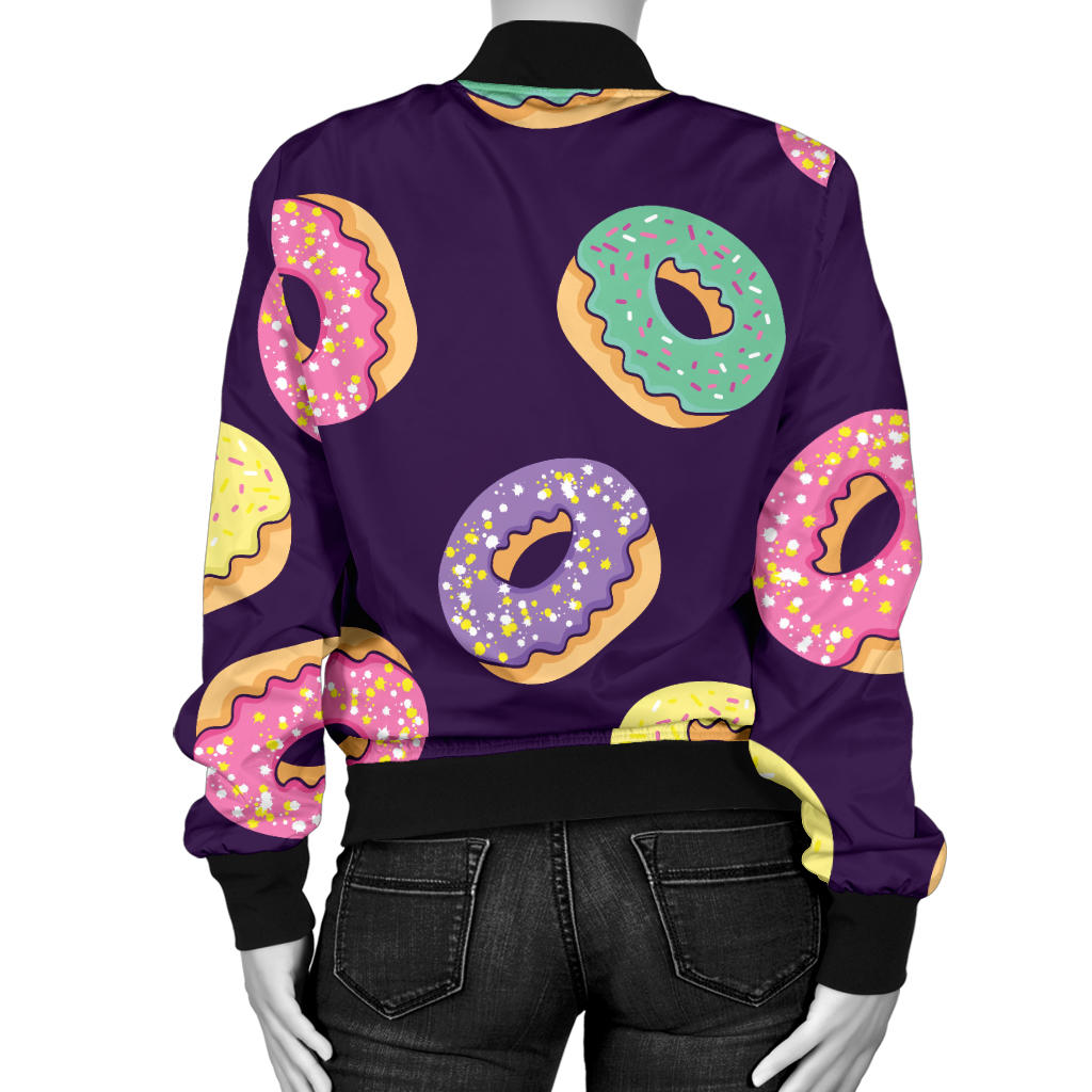 Donut Pattern Print Design DN08 Women Bomber Jacket