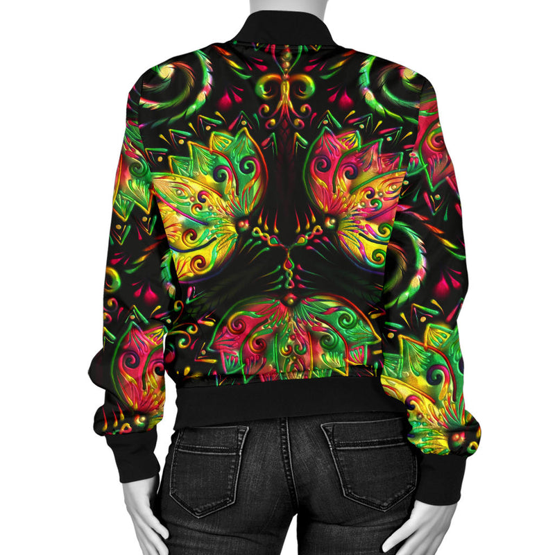 lotus Boho Pattern Print Design LO09 Women Bomber Jacket