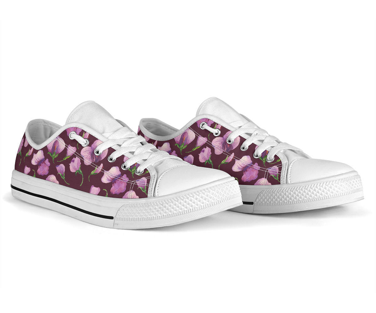 Peony Pattern Print Design PE010 White Bottom Low Top Shoes
