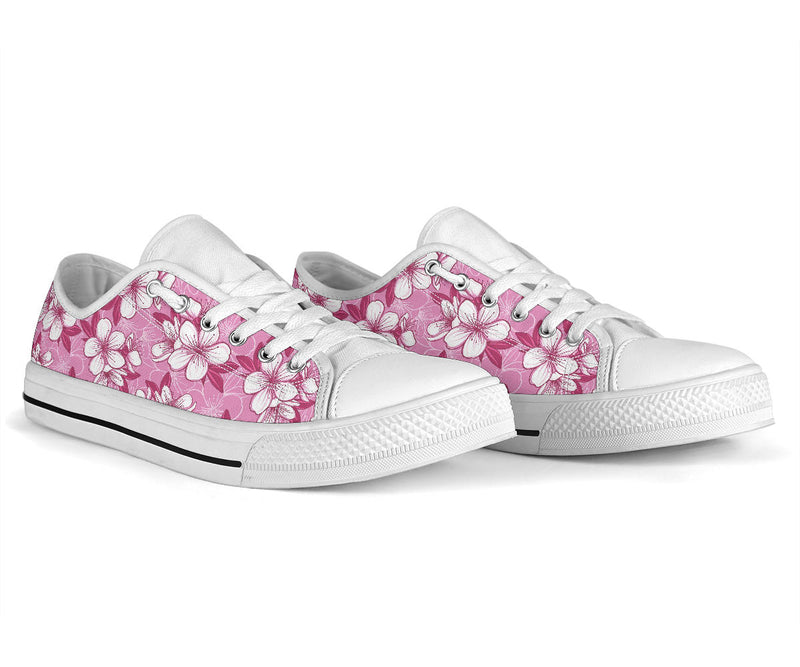 Cherry Blossom Pattern Print Design CB02 White Bottom Low Top Shoes