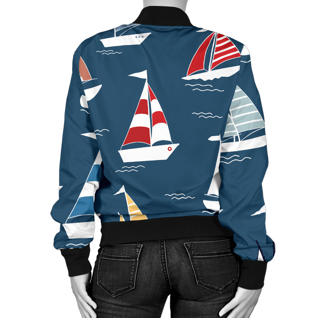 Sailing Ships Pattern Print Design A04 Women's Bomber Jacket