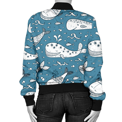 Humpback Whale Pattern Print Design 03 Women's Bomber Jacket