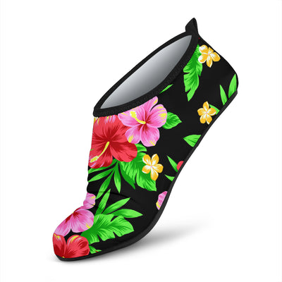 Pink Red Hibiscus Pattern Print Design HB023 Aqua Water Shoes