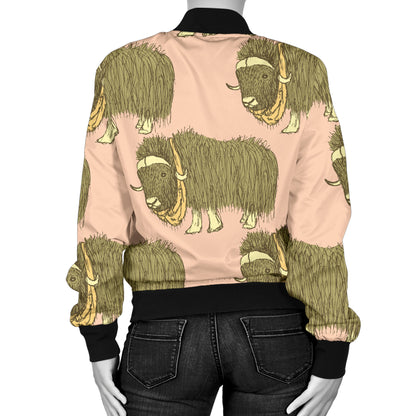 Yak Pattern Print Design 01 Women's Bomber Jacket