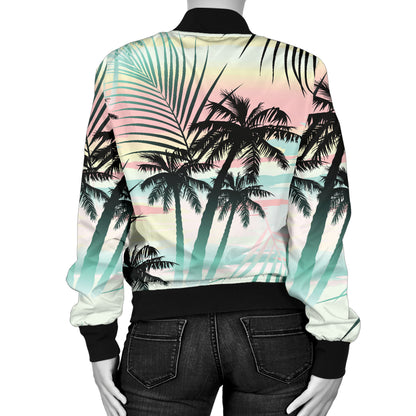 Palm Tree Pattern Print Design A03 Women's Bomber Jacket