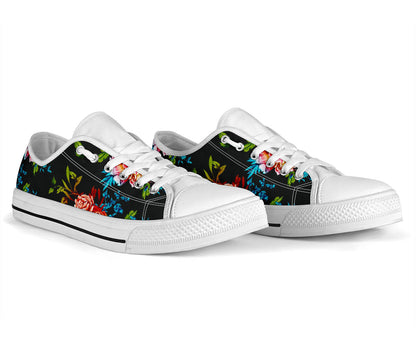 Peony Pattern Print Design PE07 White Bottom Low Top Shoes