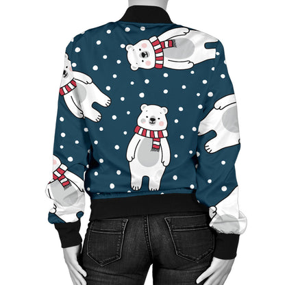 Polar Bear Pattern Print Design PB05 Women Bomber Jacket