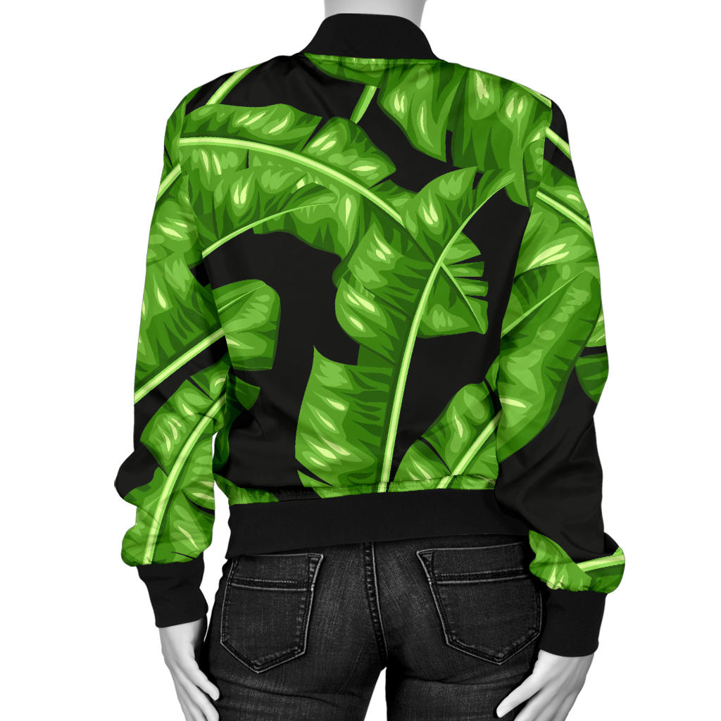 Banana Leaf Pattern Print Design BL01 Women Bomber Jacket