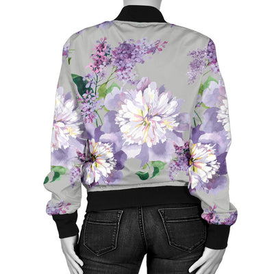 Lilac Pattern Print Design LI07 Women Bomber Jacket
