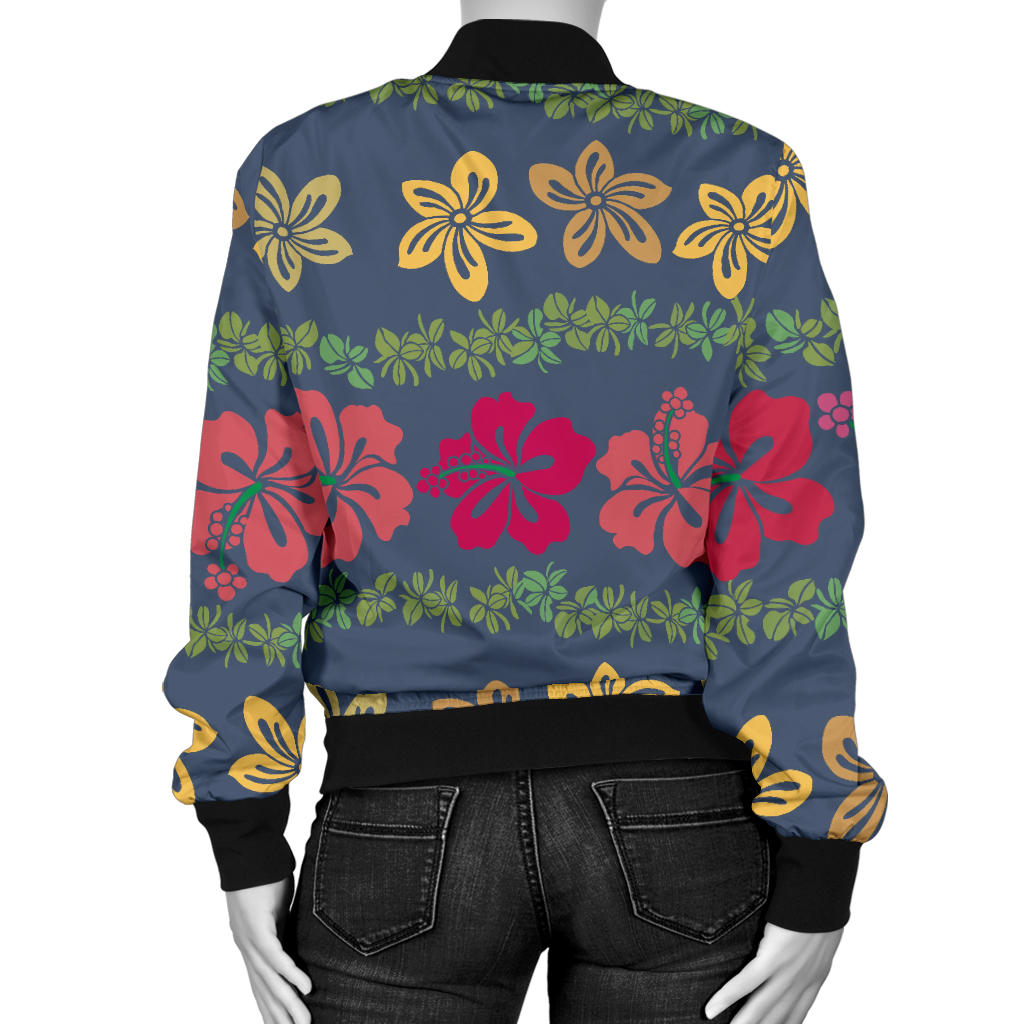 Hawaiian Themed Pattern Print Design H018 Women Bomber Jacket
