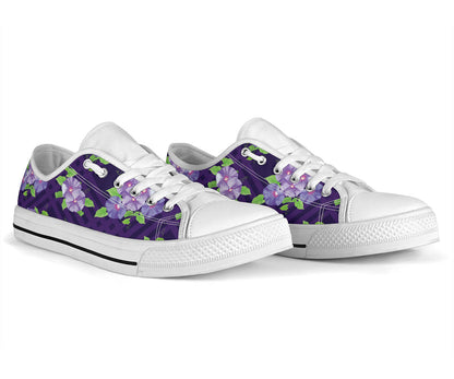 Morning Glory Pattern Print Design MG03 White Bottom Low Top Shoes