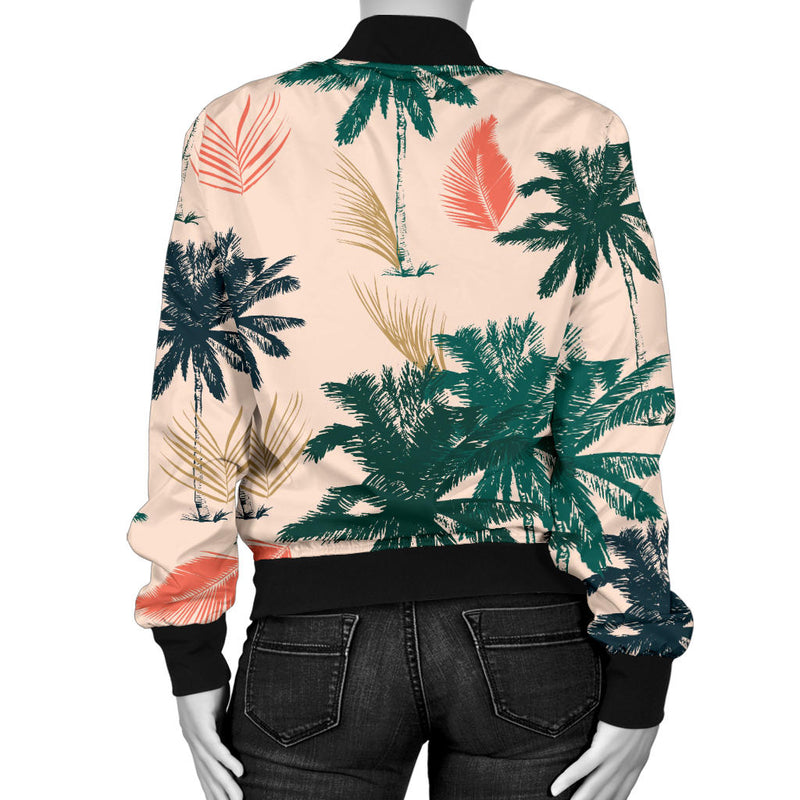 Palm Tree Pattern Print Design PT014 Women Bomber Jacket
