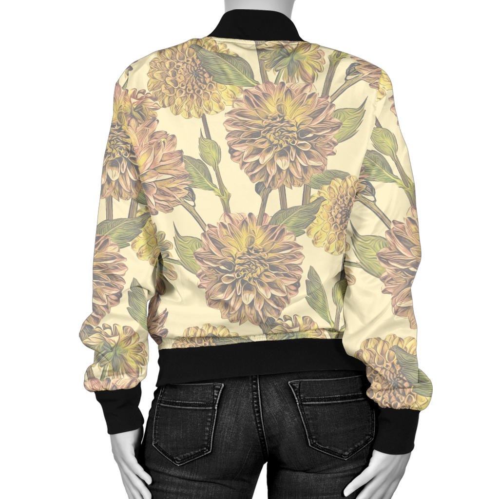 Dahlia Pattern Print Design DH09 Women Bomber Jacket