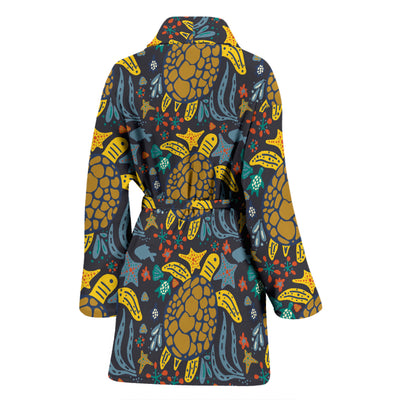 Sea Turtle Pattern Print Design T03 Women Bathrobe