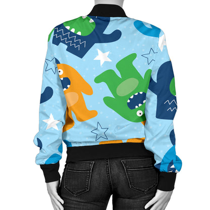 Monster Cartoon Pattern Print Design 04 Women's Bomber Jacket
