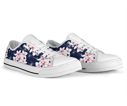 Plumeria Pattern Print Design PM017 White Bottom Low Top Shoes