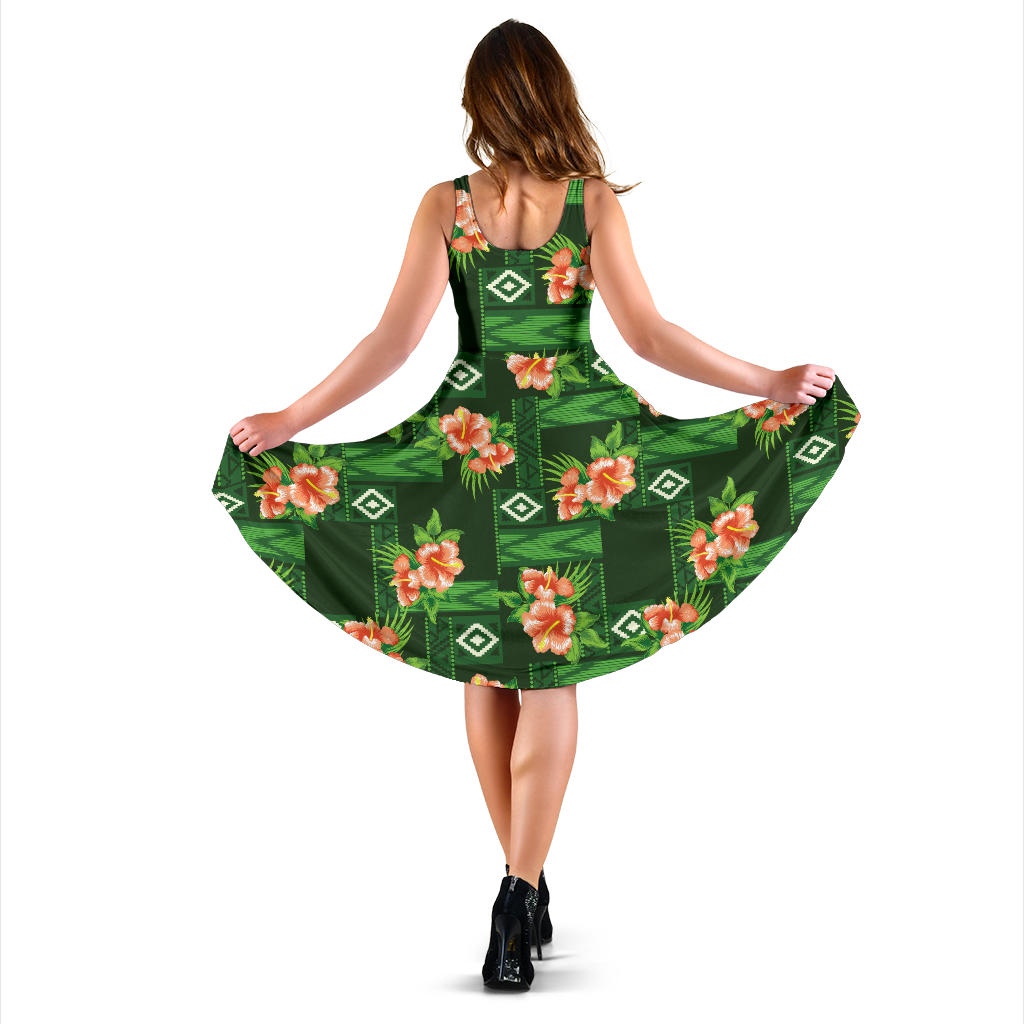 Hibiscus Pattern Print Design HB05 Midi Dress
