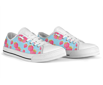 Strawberry Pattern Print Design SB04 White Bottom Low Top Shoes