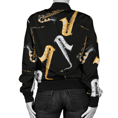 Saxophone Pattern Print Design 01 Women's Bomber Jacket