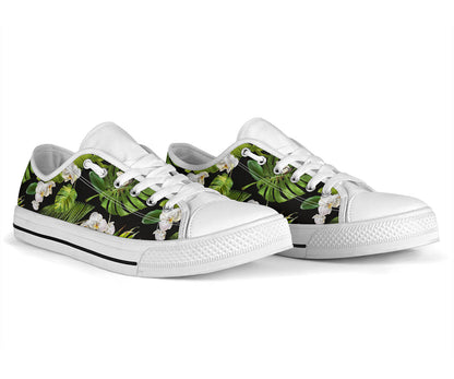 Tropical Flower Pattern Print Design TF026 White Bottom Low Top Shoes