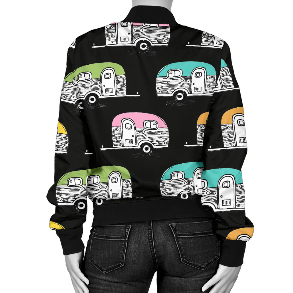 Camper Pattern Camping Themed No 2 Print Women Bomber Jacket