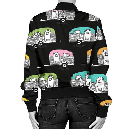 Camper Pattern Camping Themed No 2 Print Women Bomber Jacket
