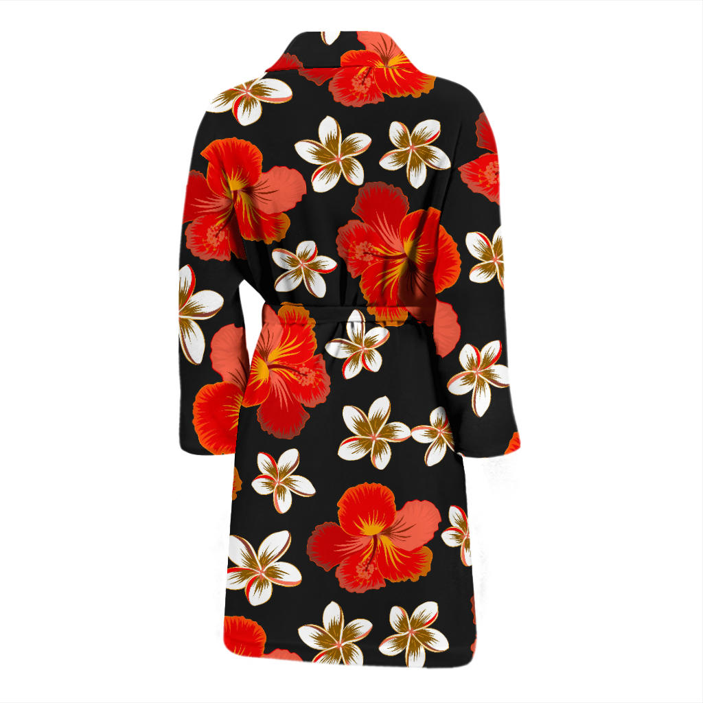 Red Hibiscus Pattern Print Design HB022 Men Bathrobe