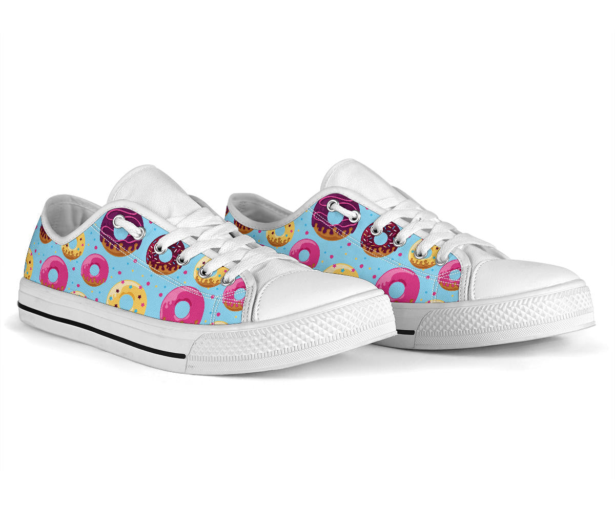 Donut Pattern Print Design DN07 White Bottom Low Top Shoes