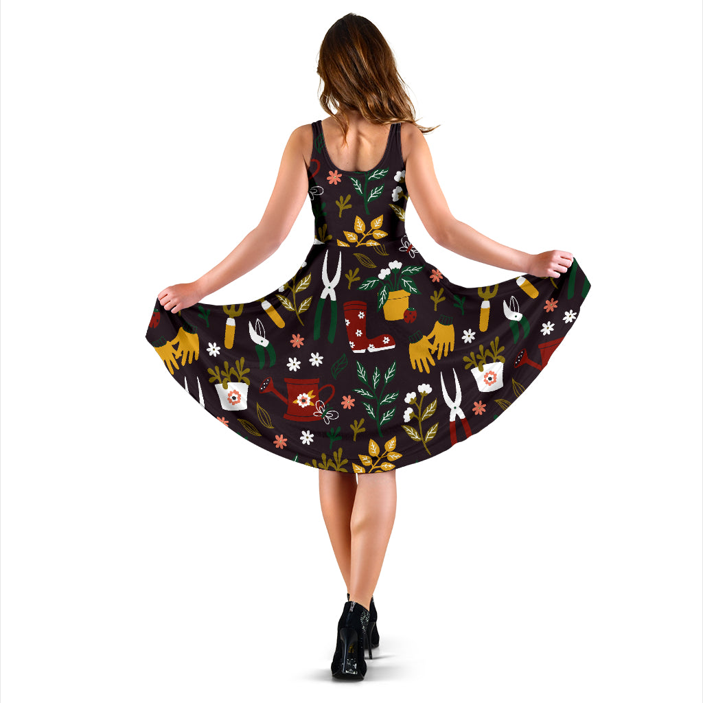 Gardening Pattern Print Design G05 Midi Dress